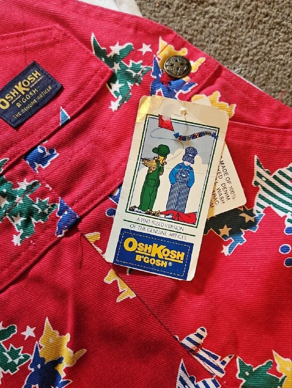 Vintage OshKosh B'gosh Red Clown Print Overalls